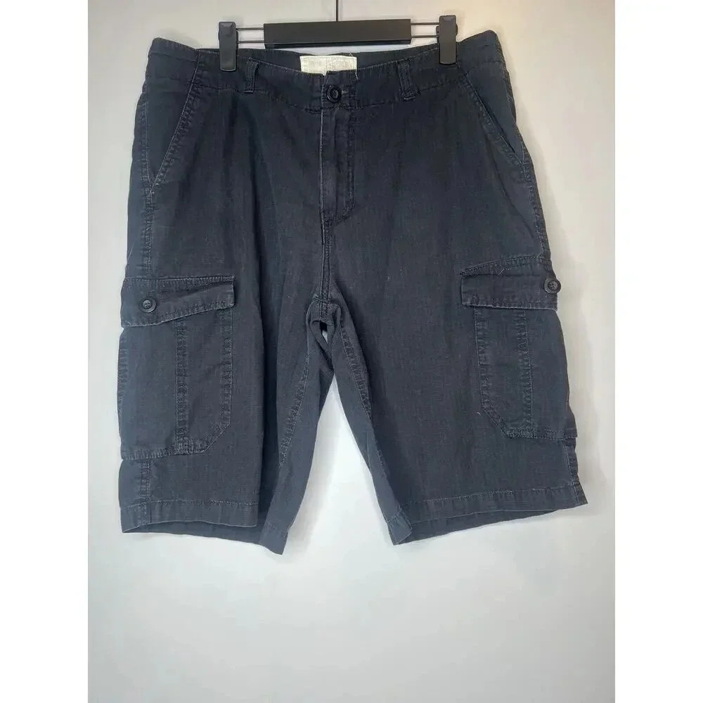 Vintage Nomadic Mens 34 dark gray Button & Zip Slash Pocket Cotton Cargo Shorts